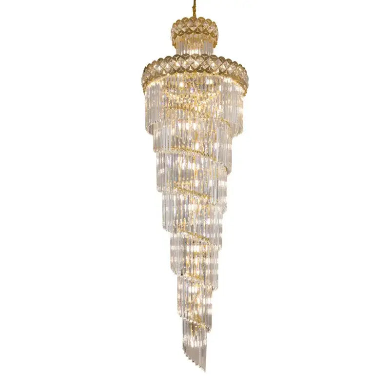 Modern gold stainless steel crystal chandelier staircase light