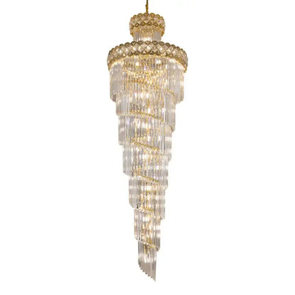 Modern gold stainless steel crystal chandelier staircase light