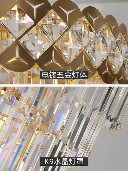 Modern gold stainless steel crystal chandelier staircase light