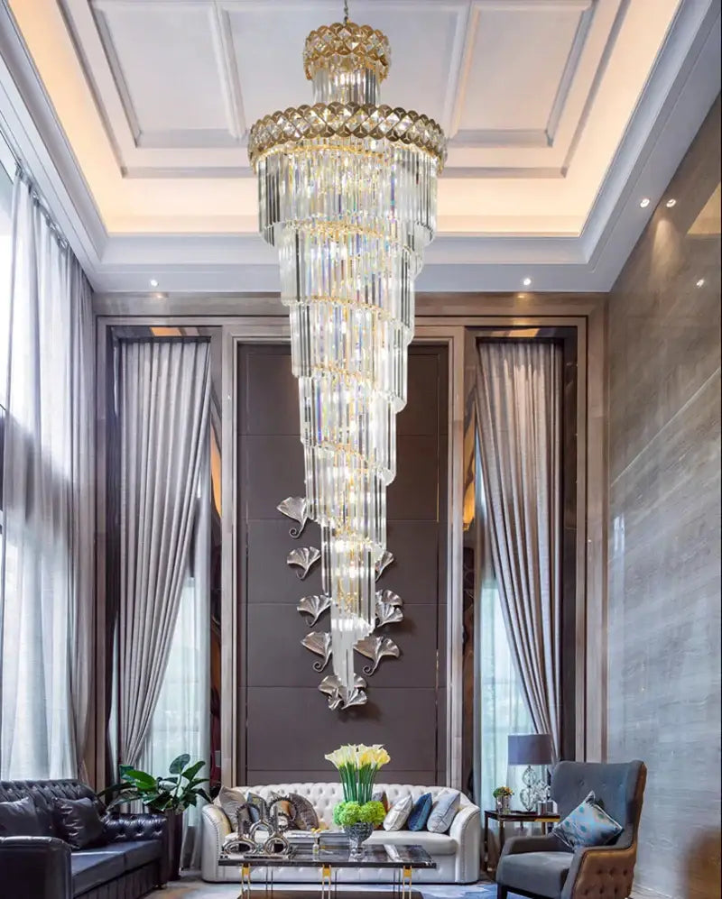 Modern gold stainless steel crystal chandelier staircase lighting