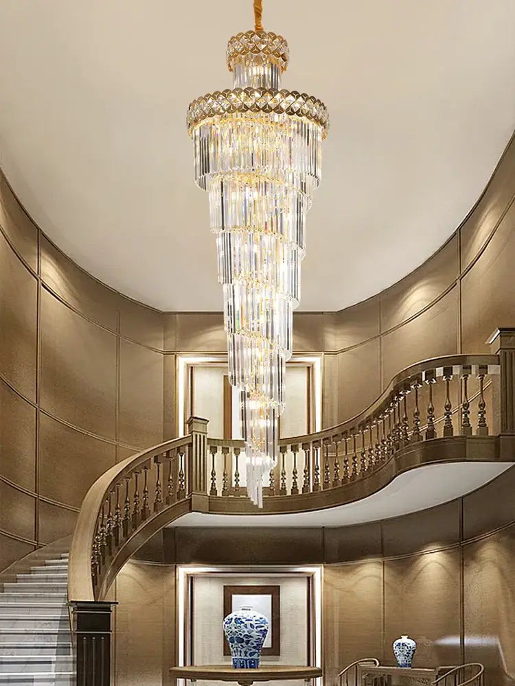Modern gold stainless steel crystal chandelier staircase lighting