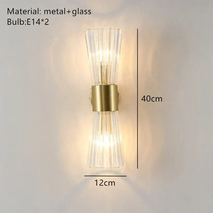 Modern gold stainless steel fluted glass wall sconce for bedroom