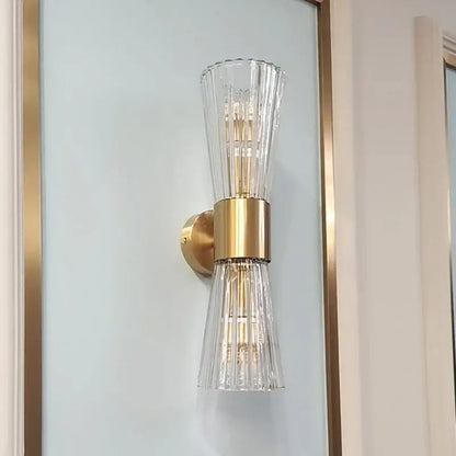 Modern gold stainless steel fluted glass wall sconce for bedroom