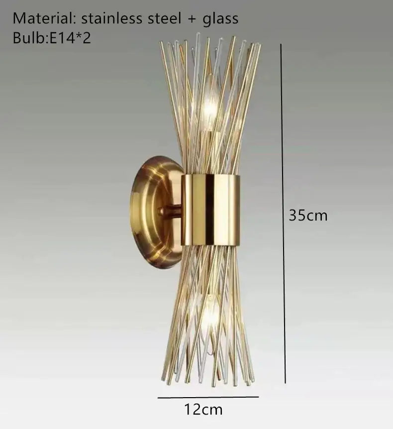 Modern gold stainless steel fluted glass wall sconce for bedroom