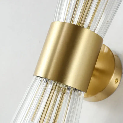Modern gold stainless steel fluted glass wall sconce for bedroom