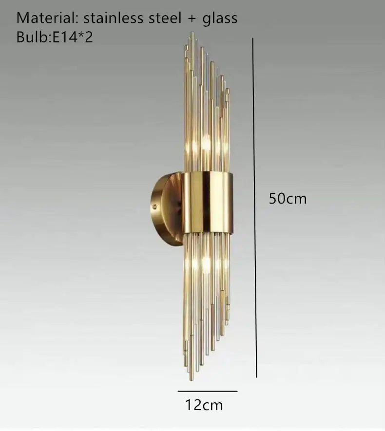 Modern gold stainless steel fluted glass wall sconce for bedroom