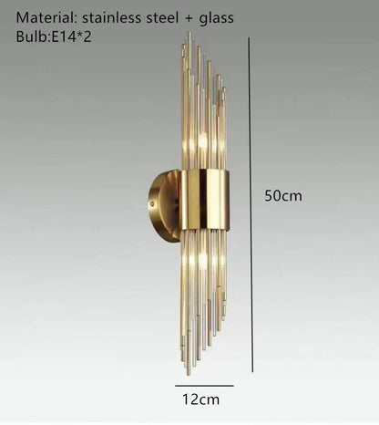 Modern gold stainless steel fluted glass wall sconce for bedroom