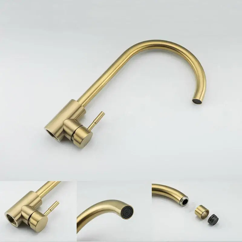 Modern gold stainless steel kitchen faucet curved spout mixer tap