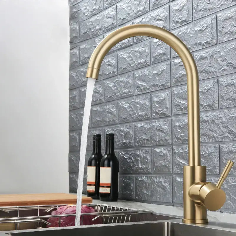 Modern gold stainless steel kitchen faucet curved spout mixer tap