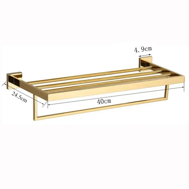 Modern gold stainless steel wall mount towel rack with bathroom shelf