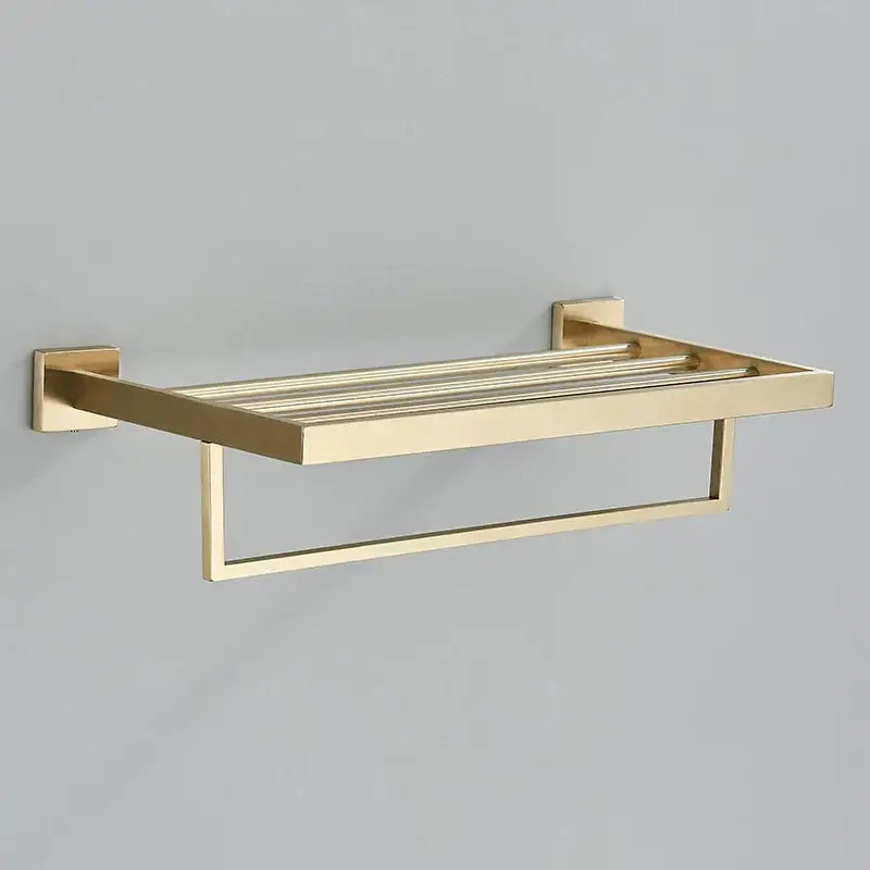 Modern gold stainless steel wall mount towel rack with bathroom shelf