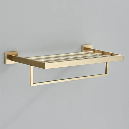 Modern gold stainless steel wall mount towel rack with bathroom shelf