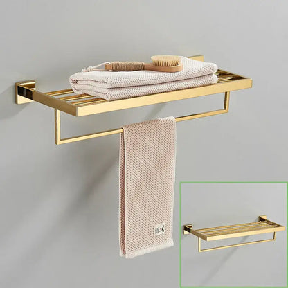 Modern gold stainless steel wall mount towel rack with bathroom shelf