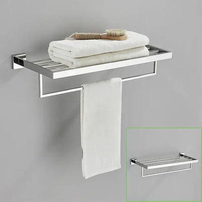Modern gold stainless steel wall mount towel rack with bathroom shelf