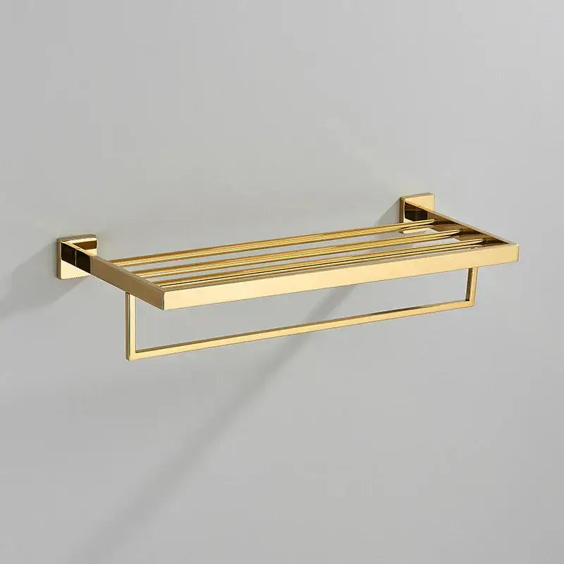 Modern gold stainless steel wall mount towel rack with bathroom shelf