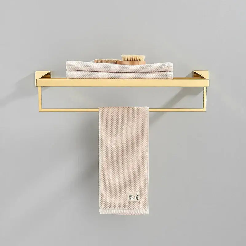 Modern gold stainless steel wall mount towel rack with bathroom shelf