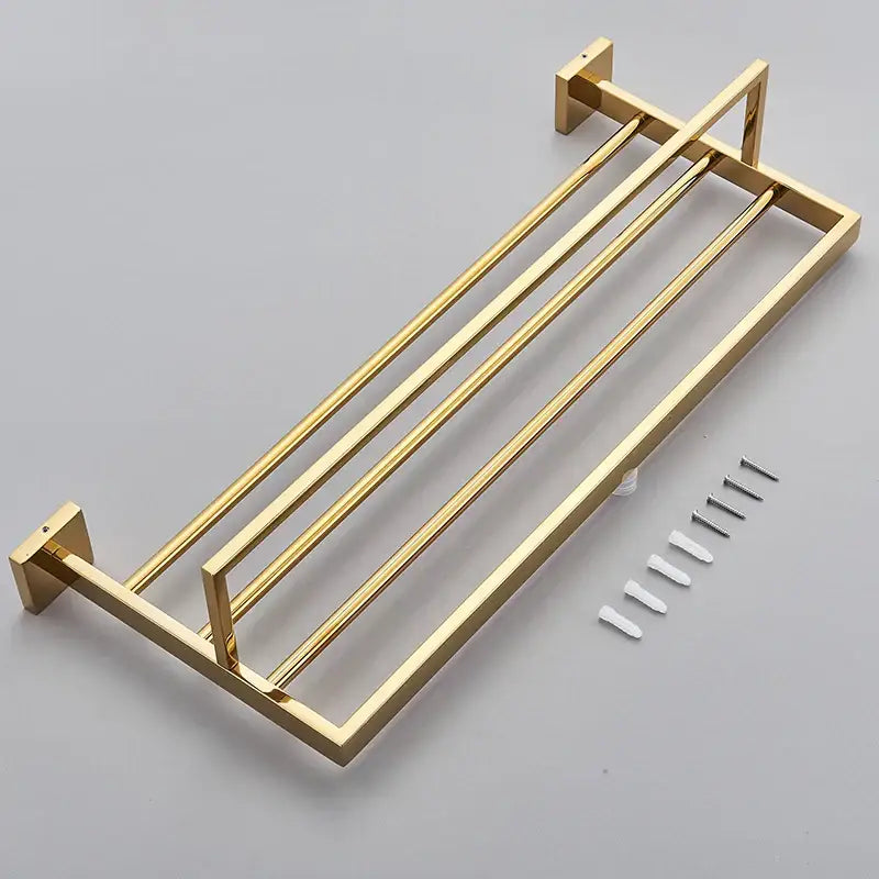 Modern gold stainless steel wall mount towel rack with bathroom shelf