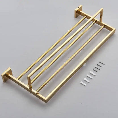 Modern gold stainless steel wall mount towel rack with bathroom shelf
