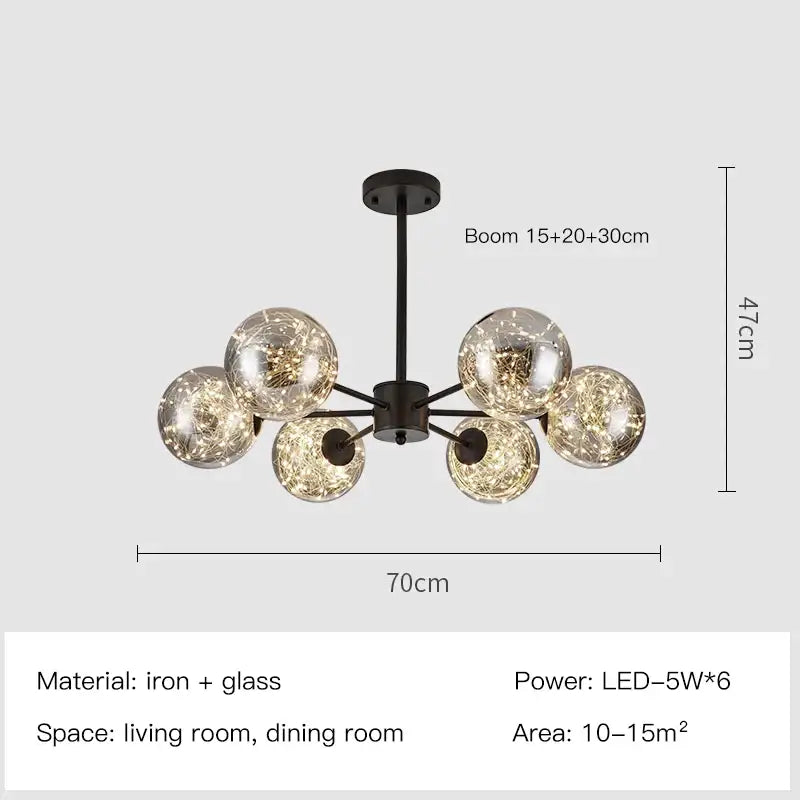 Modern gold star glass pendant light dining room chandelier