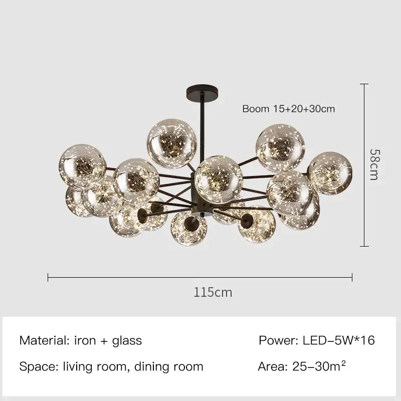 Modern gold star glass pendant light dining room chandelier