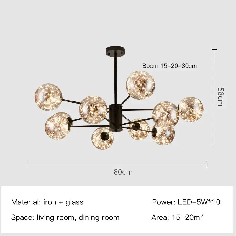 Modern gold star glass pendant light dining room chandelier