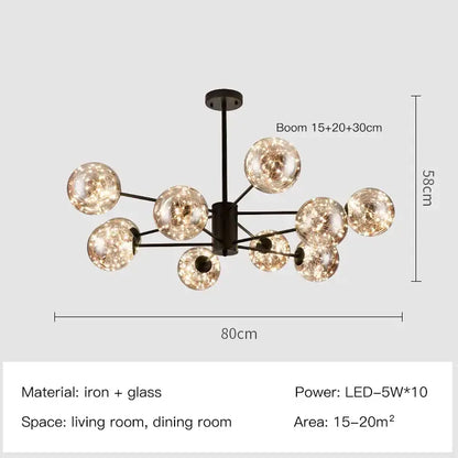 Modern gold star glass pendant light dining room chandelier