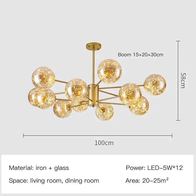 Modern gold star glass pendant light dining room chandelier