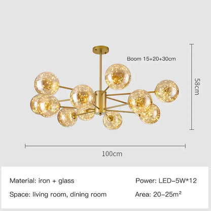 Modern gold star glass pendant light dining room chandelier