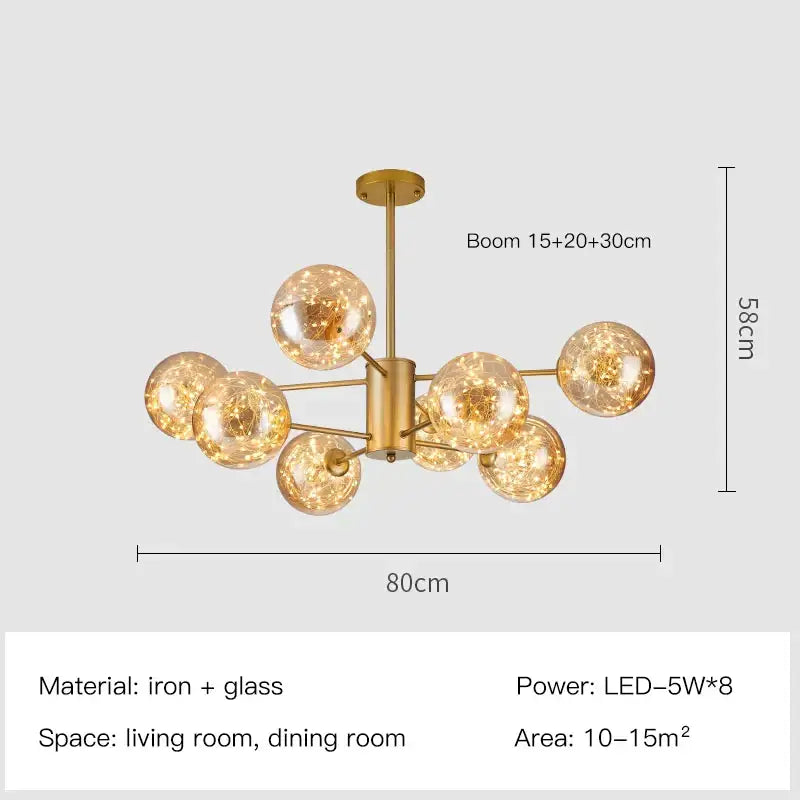 Modern gold star glass pendant light dining room chandelier