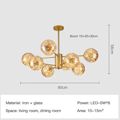 Modern gold star glass pendant light dining room chandelier
