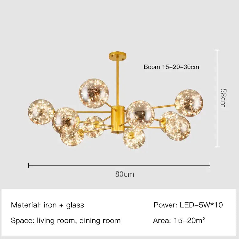 Modern gold star glass pendant light dining room chandelier