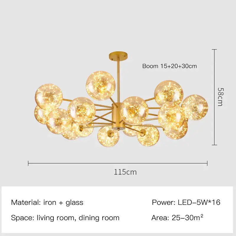 Modern gold star glass pendant light dining room chandelier