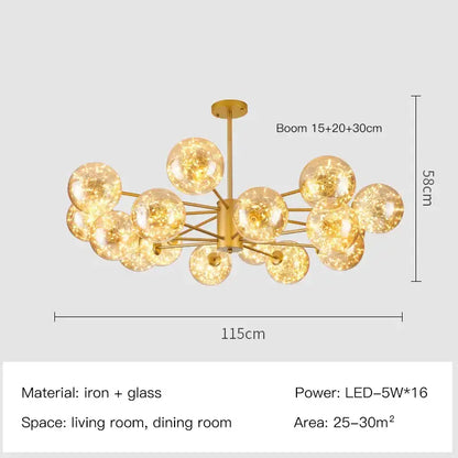 Modern gold star glass pendant light dining room chandelier