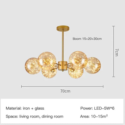 Modern gold star glass pendant light dining room chandelier