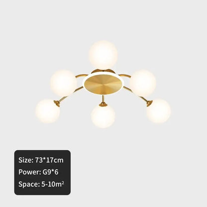 Modern gold starburst ball glass ceiling light for living room