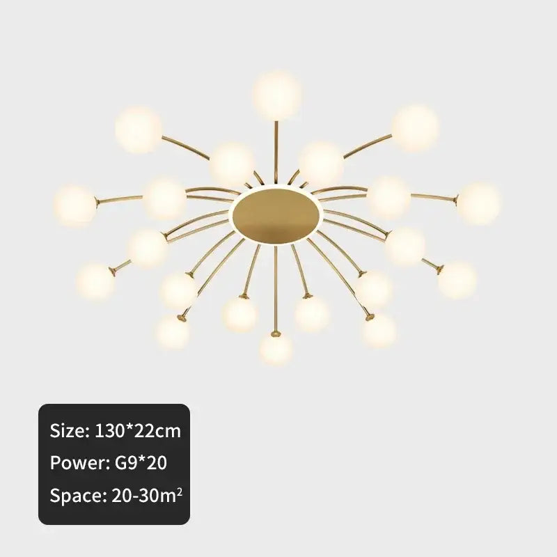 Modern gold starburst ball glass ceiling light for living room