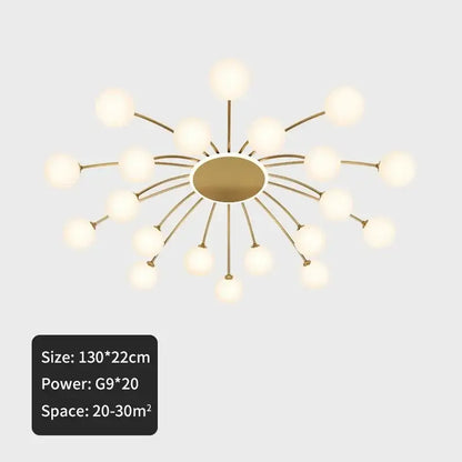Modern gold starburst ball glass ceiling light for living room