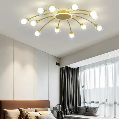 Modern gold starburst ball glass ceiling light for living room