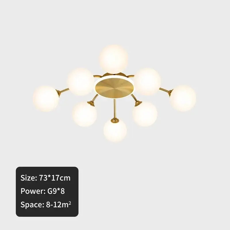 Modern gold starburst ball glass ceiling light for living room