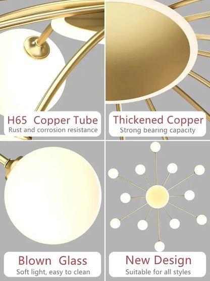 Modern gold starburst ball glass ceiling light for living room