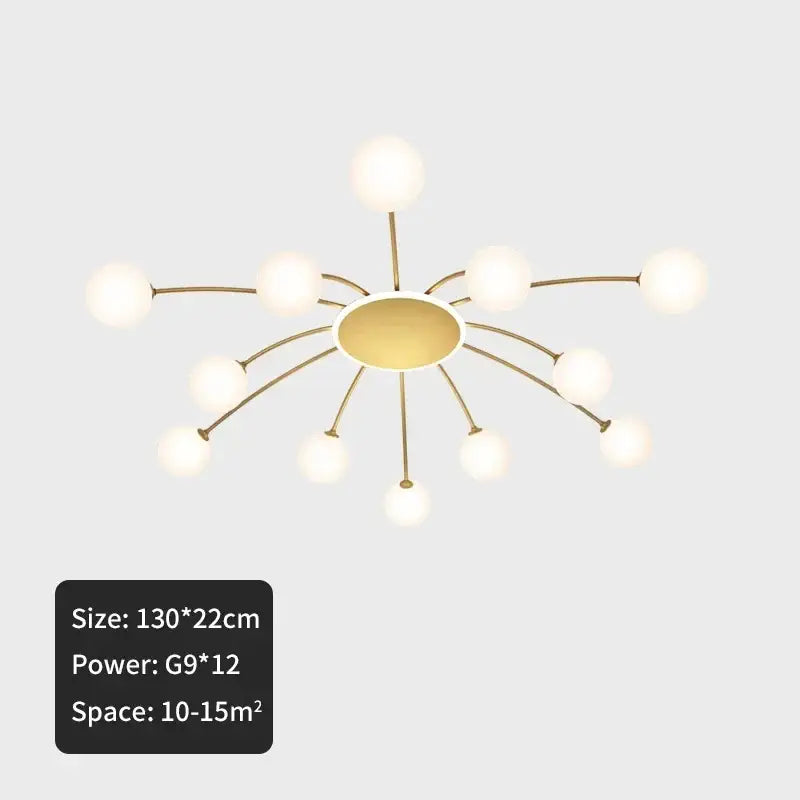 Modern gold starburst ball glass ceiling light for living room