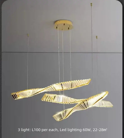 Modern gold steel led pendant light dining room crystal chandelier