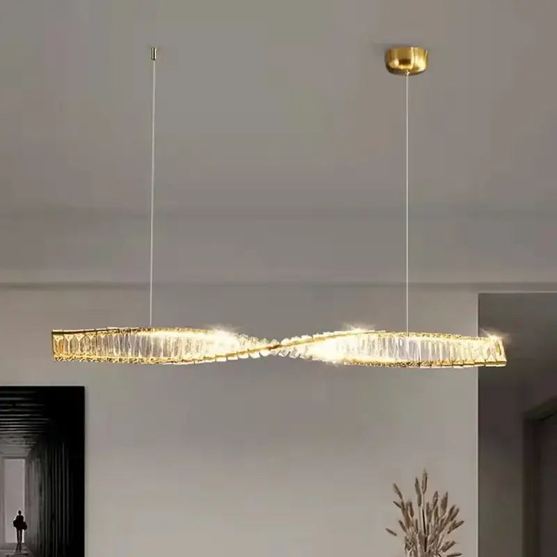 Modern gold steel led pendant light dining room crystal chandelier
