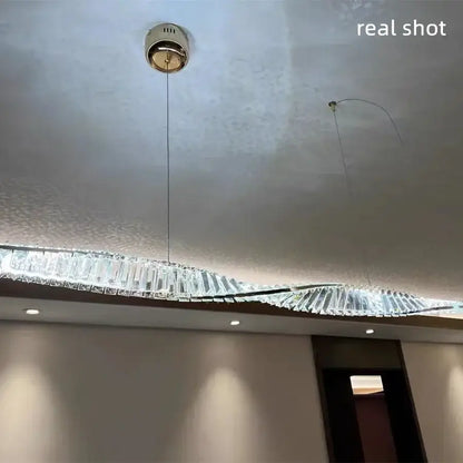 Modern gold steel led pendant light dining room crystal chandelier