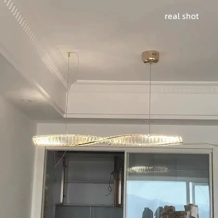 Modern gold steel led pendant light dining room crystal chandelier