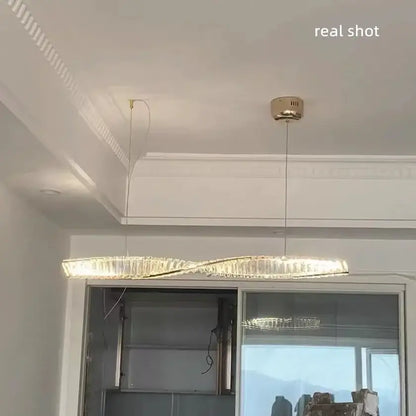 Modern gold steel led pendant light dining room crystal chandelier
