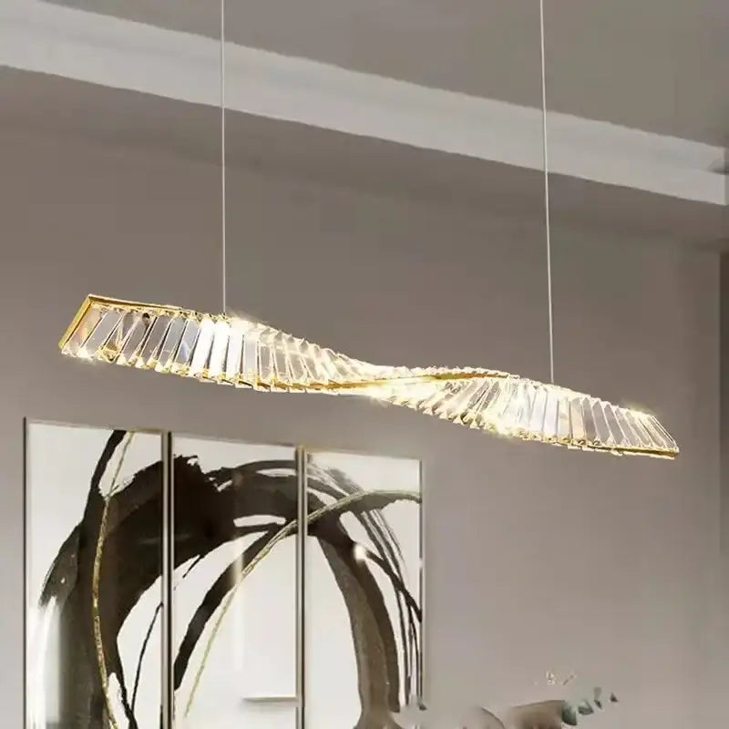 Modern gold steel led pendant light dining room crystal chandelier