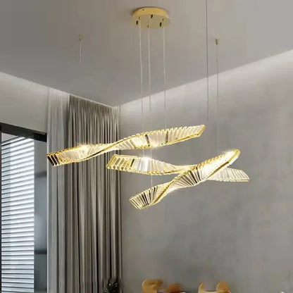 Modern gold steel led pendant light dining room crystal chandelier