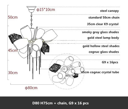 Modern gold steel led pendant lights amber & gray glass dining room