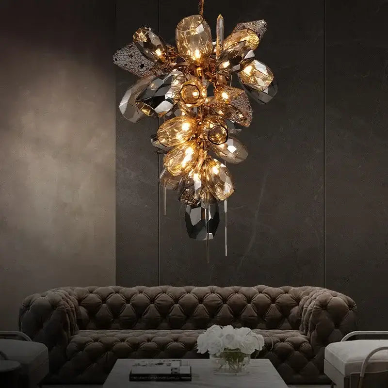 Modern gold steel led pendant lights amber & gray glass dining room